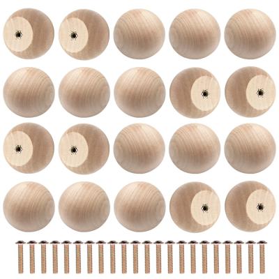 boutons de placard en bois brut en forme de boule de 3,8 cm de diam�tre