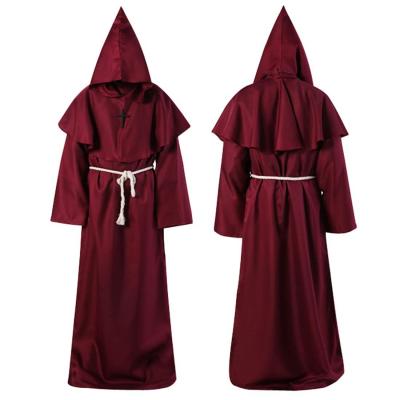 Pr�tre Peignoir, Bordeaux moine robe avec Capuchon et Ceinture, XL Renaissance
