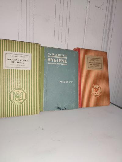 livre lot 3 manuels scolaires anciens sciences physique chimie hygiene 1932