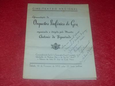 Music Concert Program Antonio De Figueiredo Signed   GOA (India) 1952 Rare!