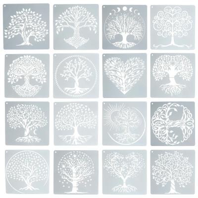 Lot de 16 Pochoirs Motif Arbre de Vie   15,2 x 15,2 cm blanc