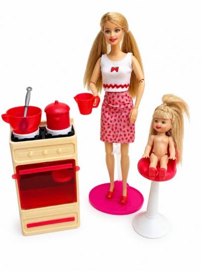 Barbie & Kelly Shelly Fun Treats Mattel   Lot poup�es cuisine four et accessoir