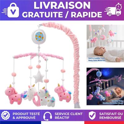 Mobile Musical B�b� Licorne Peluche Projecteur �toiles Berceuses Rose