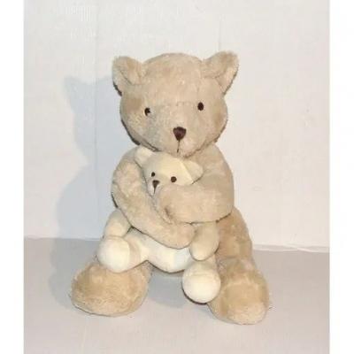 Peluche Ours Damart Avec Son Petit B�b� Sur Le Ventre 28cm