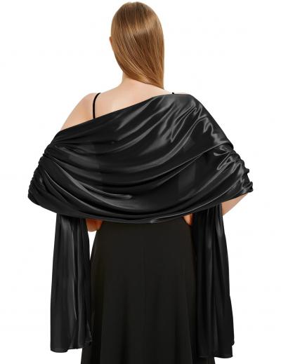 Satin Foulard Chale Femme Mariage Echarpes pour Robe de Soir�e   Noir Polyester