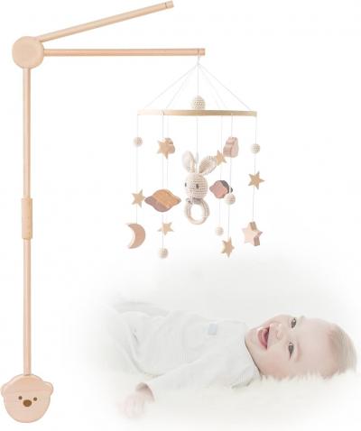 Support Mobile Bebe Bois, Bras Mobile Rotatif, Base En Forme D'Ours, Adapt� Aux
