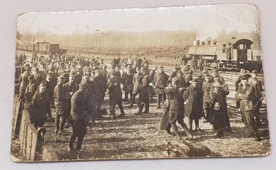CPA Military Photo Squadron Musician Uniform Poilus Dance Train Departure