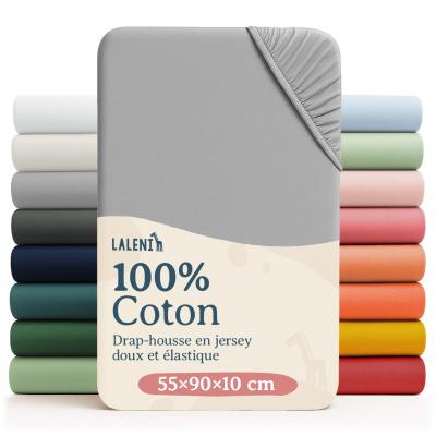 Basic Drap Housse Bebe 55x90 cm Lot de 2 Respirant et Doux Coton Gris