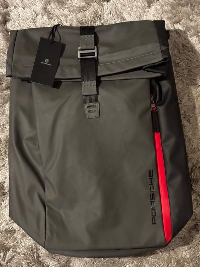 Sac � dos Porsche roll top gris anthracite rouge toile enduite d�perlant neuf