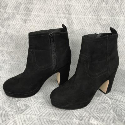 H&M Bottines Femme Taille 37 Noires Faux Daim Talons Boots Cheville