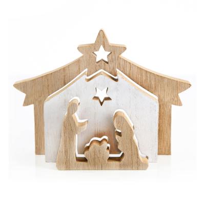 Petite Cr�che en Bois 20 x 14 cm D�coration de No�l Blanc Naturel