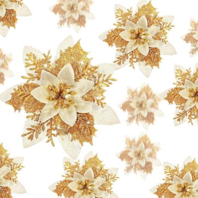 Fleurs de Poinsettia Artificielles � Paillettes de No�l D�corations 24 Pcs