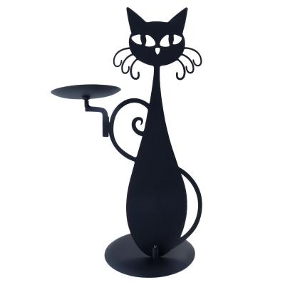Bougeoir Chat Noir avec Plateau Vintage Ch�ssis en Fer D�coration CP122312