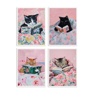 Lot de 4 Posters Chats Lisant des Livres Vintage pour Bureau D�coration 20�25