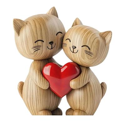 Sculpture en Bois de Couple de Chats D�coration de Bureau Plate en 2D Plastique