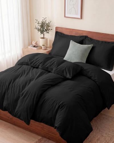 Housse de Couette 2x135x200 Parure 4 Pi�ces Microfibre Zipp�e Linge Lit Noir