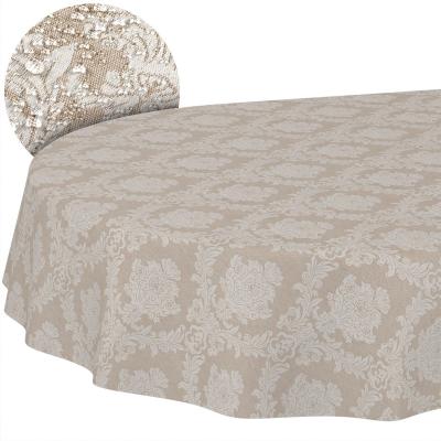 Nappe Enduite Damass� Baroque Beige Ovale 180x140 cm Anti Taches Linge Table