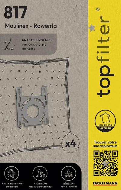 Lot de 4 Sacs Aspirateur Rowenta et Moulinex 30 x 26 cm Blanc Non Tiss� 64817