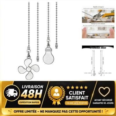 Lot de 2 cha�nes de traction pour ventilateur de plafond, tirette r�tro argent�e