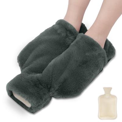 BNGXR Chauffe pieds 2L Bouillotte avec Housse en Peluche Douce Lavable Gris