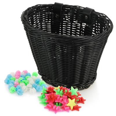 Panier � V�lo pour Enfants Avant en Osier avec 72 Perles Noir Plastique