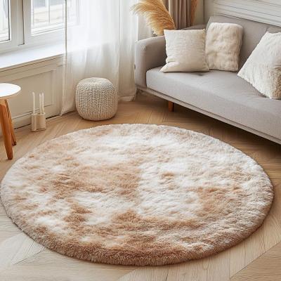 Tapis Rond 120 cm Salon Moderne Descente de Lit Chambre 120cm Blanc Kaki