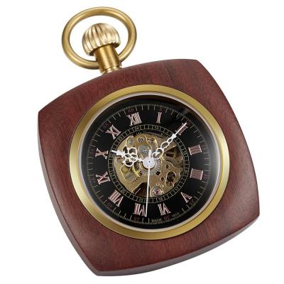 Montre de Poche M�canique Vintage en Bois pour Homme avec Chiffres Rouge-Noir