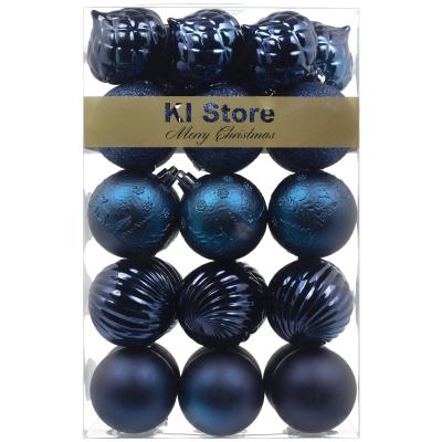 Boules de No�l 6cm Bleu Decoration Sapin 30 Pi�ces Bo�te Verre