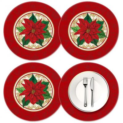 A 4 Pi�ces Set de Table Rond de No�l D�coration de F�te Lavables en Lin