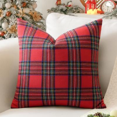 Housse de Coussin D�corative de No�l � Tartan �cossais 45 x 45 cm Rouge - Vert