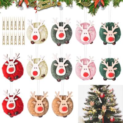 D�corations de No�l 12Pi�ces Decoration Sapin de Renne Pelotes de Fil et Bois
