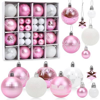 Boules de Noel 44 Pi�ces Rose et Blanc Decoration Sapin