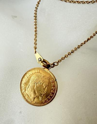 Ancien Pendentif M�daillon 10 Francs Napol�on III Plaque Or jewelry Bijoux Old