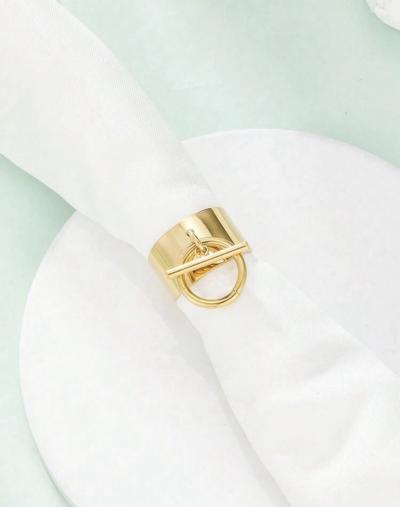 Bague Femme Acier Inoxydable Dor� Or Jaune Anneau Neuf Ouvert Pendentif Pendant
