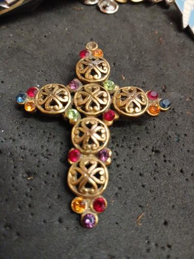 Ren� Gouin   Broche - Pendentif vintage Croix1 Strass Manquant En Haut