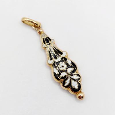 Pendentif victorien or 18k fleurs et �mail (circa 1880)