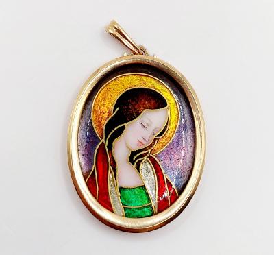 Pendentif porte photo antique, reliquaire or 18k Vierge Marie (circa 1950)