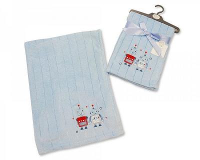couverture  b�b� gar�on  bleu avec motif brod� robots