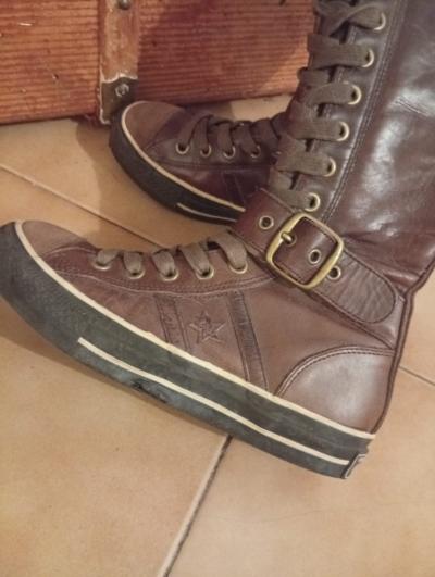 Converse Chuck Taylor All Star bottes montantes cuir marron lacets boucles 37