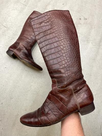 Bottes hautes Balenciaga Crocodile en cuir marron gaufr� (EU 38)