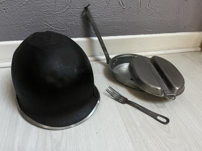 Lot US ww2 casque gamelle fourchette