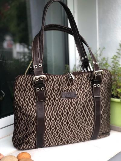 Sac sacoche Texier Vintage   Cuir et toile losanges