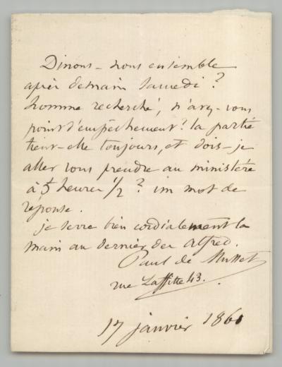 Paul de Musset   Lettre autographe sign�e   Invitation � d�ner   1860