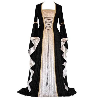 Robe R�tro M�di�vale pour Femme � Manches Trompette Noir �lasthanne Polyester