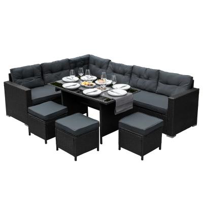 Salon de Jardin Noir en Rotin pour 9 Personnes Ensemble Table & Si�ges