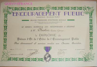 DIPL104   PUBLIC ENCOURAGEMENT DIPLOMA 1965 GOLDEN PALMS FRANCE