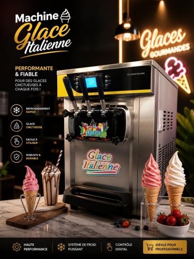 VEVOR Machine � Cr�me Glac�e Molle Sorbeti�re � Glace 22 30 L-H 2350 W 3 Saveurs