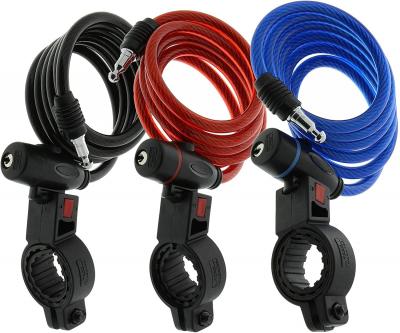 C�ble Antivol en Spirale 2 Cl�s avec Support de Fixation Noir Longueur 100 cm