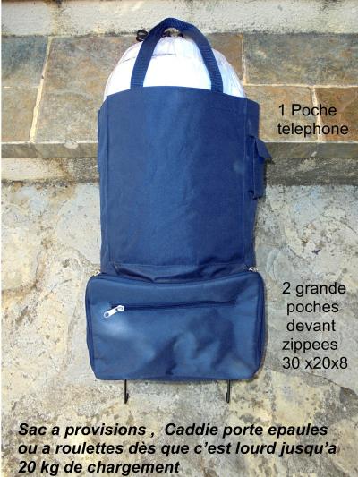 CHARIOT A PROVISIONS CADDIE PORTABLE EPAULES PLIANT A ROULETTES BLEU MARINE NEUF