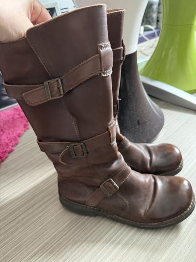 Kickers bottes femme cuir marron uni, fermeture � boucle, bout rond